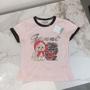 Ganni Pink and Black Graphic Tee